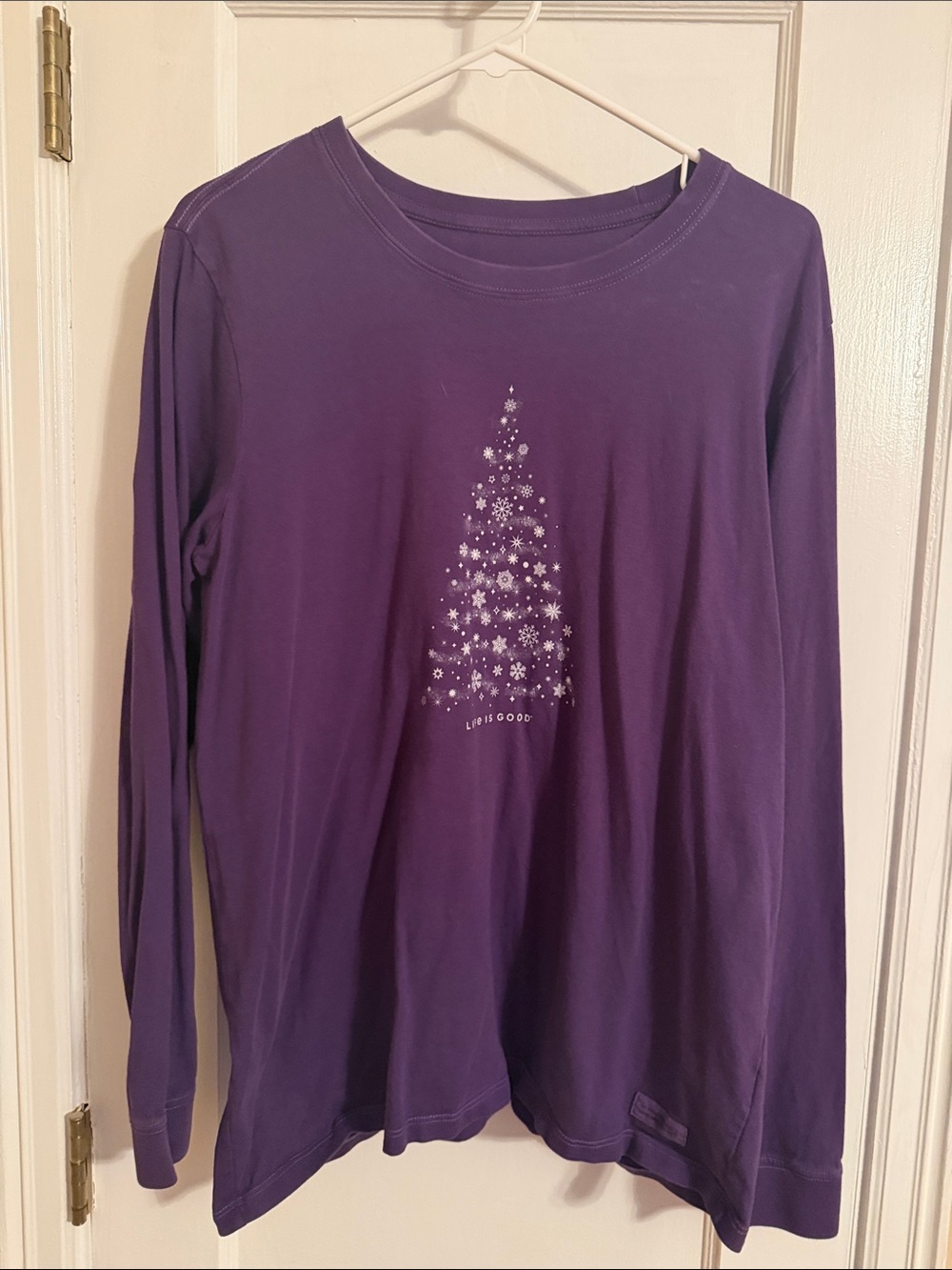 Life is Good Purple Long Sleeve Tee with Snowflake Tree